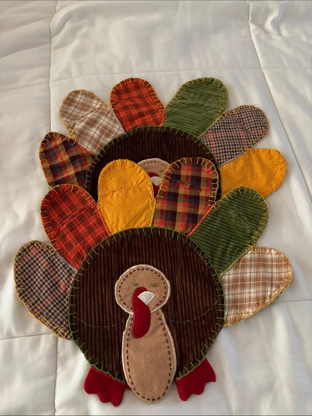 2-Pottery Barn Kids Thanksgiving Turkey Utensil Holder Placemat Washable Plaid